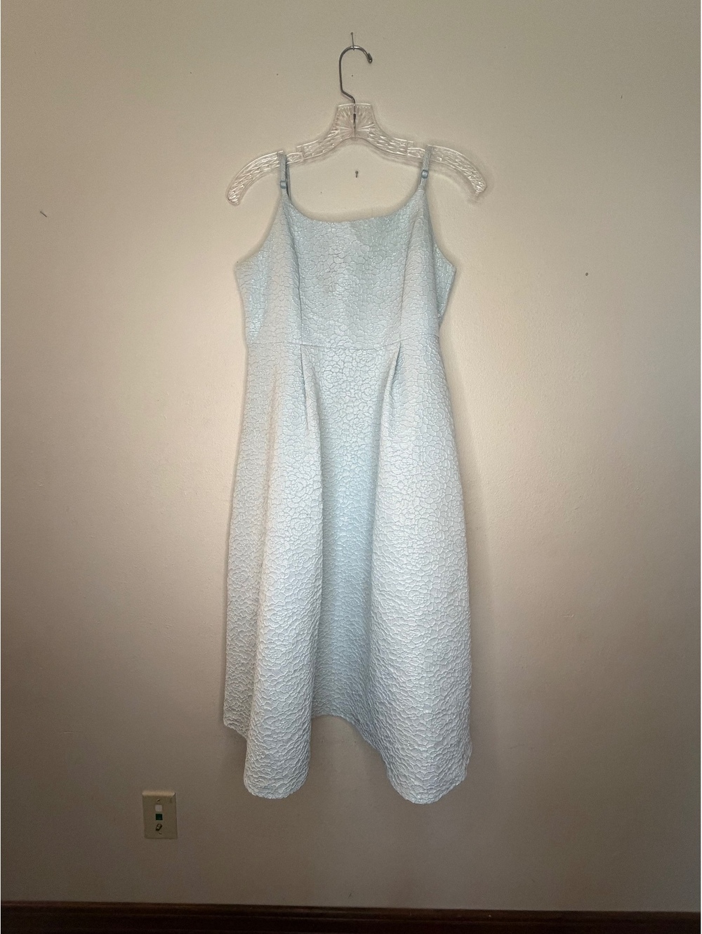 Light Blue Textured Midi Dress with Spaghetti Straps